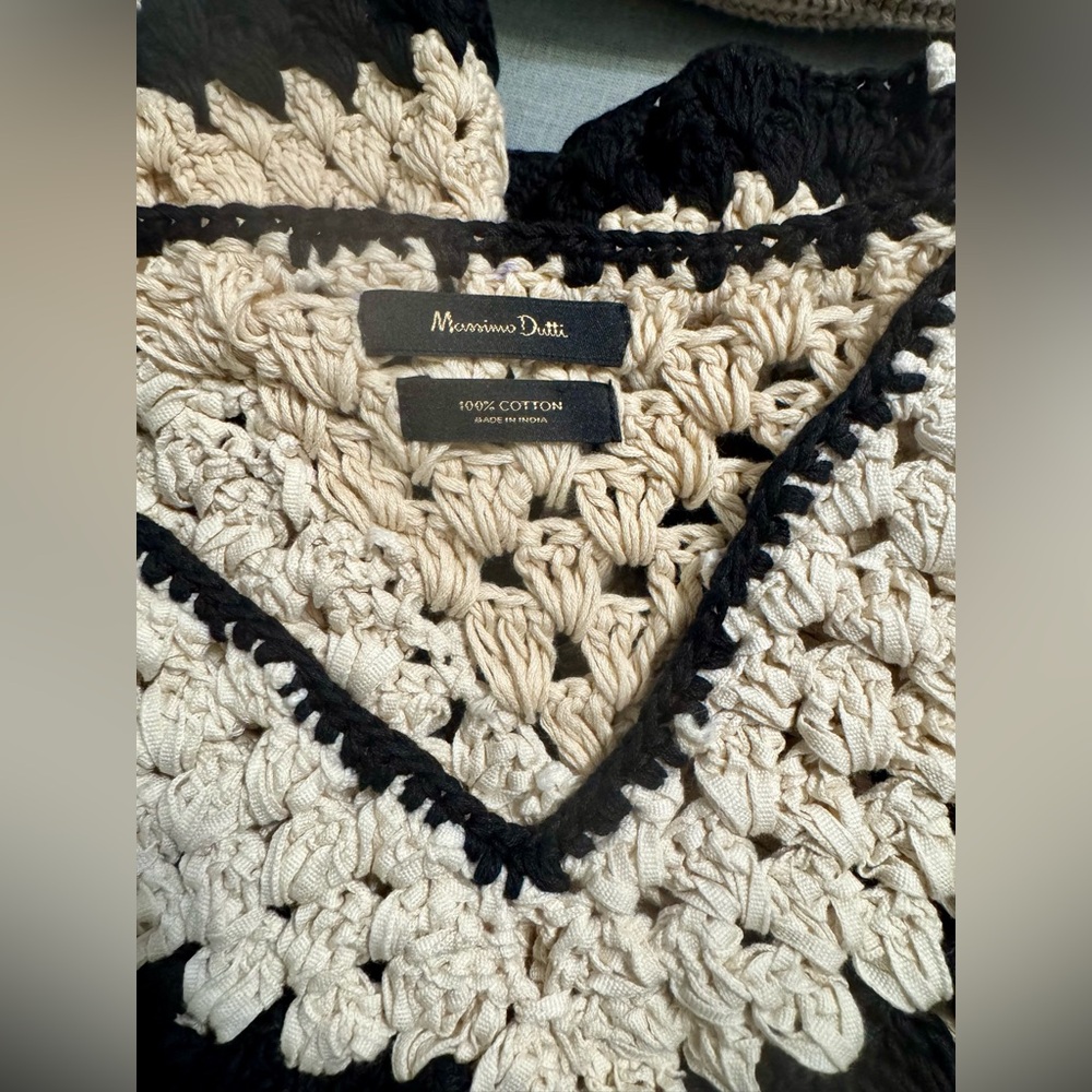 Massimo Dutti 100% Cotton Crochet Knit Top W Contrast Piping Details Women’s S - Picture 15 of 16